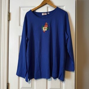 NWT The Quacker Factory Cardinal & Poinsettia Shirt - Women's 1X
